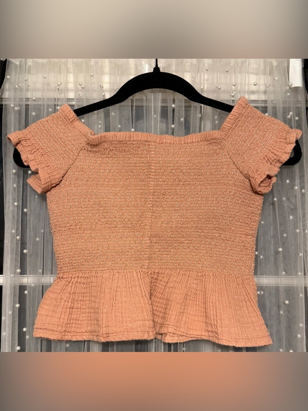 American Eagle Outfitters Peach Smocked Peplum Crop Top